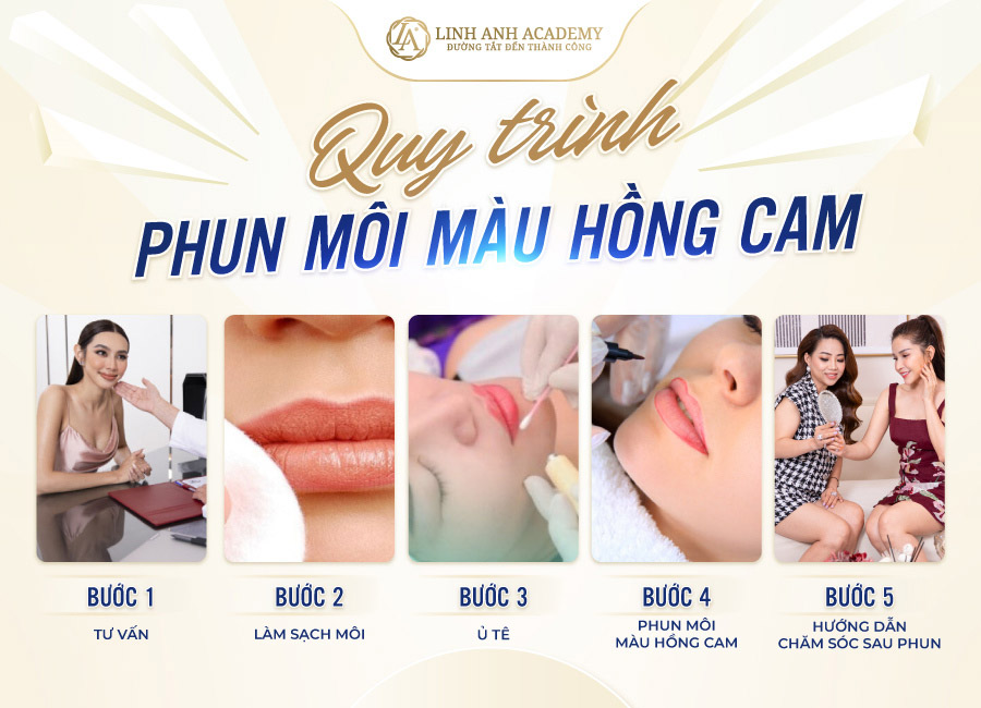 quy trình phun xăm môi màu hồng cam